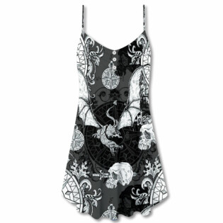 Dragon Snorting Fire Gothic Nautical Compass And Baroque - V-neck Sleeveless Cami Dress - Owl Ohh - Owl Ohh