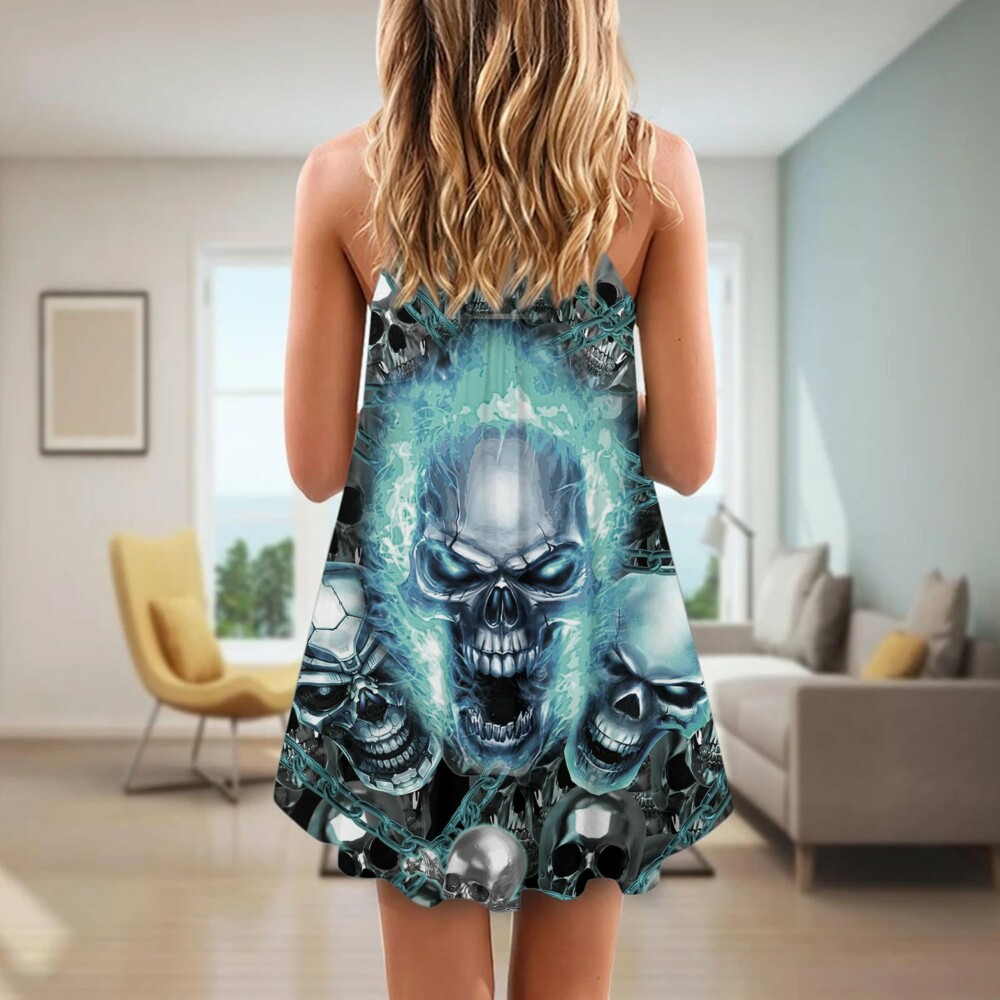 Skull Screaming Cool Blue - Summer Dress - Owl Ohh - Owl Ohh