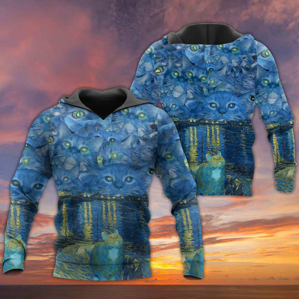 Cat Starry Night Art - Hoodie - Owl Ohh - Owl Ohh