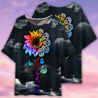 Skull Sunflower Colorful Sky Night - Women's T-shirt With Bat Sleeve - Owl Ohh - Owl Ohh