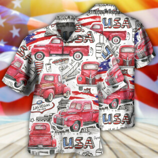 Truck Red USA Flag Independence Day - Hawaiian Shirt - Owl Ohh - Owl Ohh