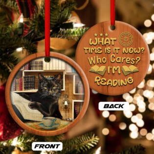 Christmas Black Cat Lover Book Library Xmas Light Decor Tree Hanging - Circle Ornament - Owl Ohh - Owl Ohh