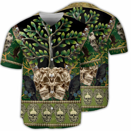 Skull Trees Style Love Green - Baseball Jersey - Owl Ohh - Owl Ohh