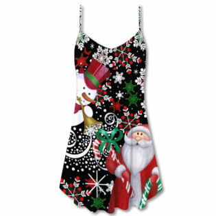 Christmas Snowyday With Santa And Snowman - V-neck Sleeveless Cami Dress - Owl Ohh - Owl Ohh