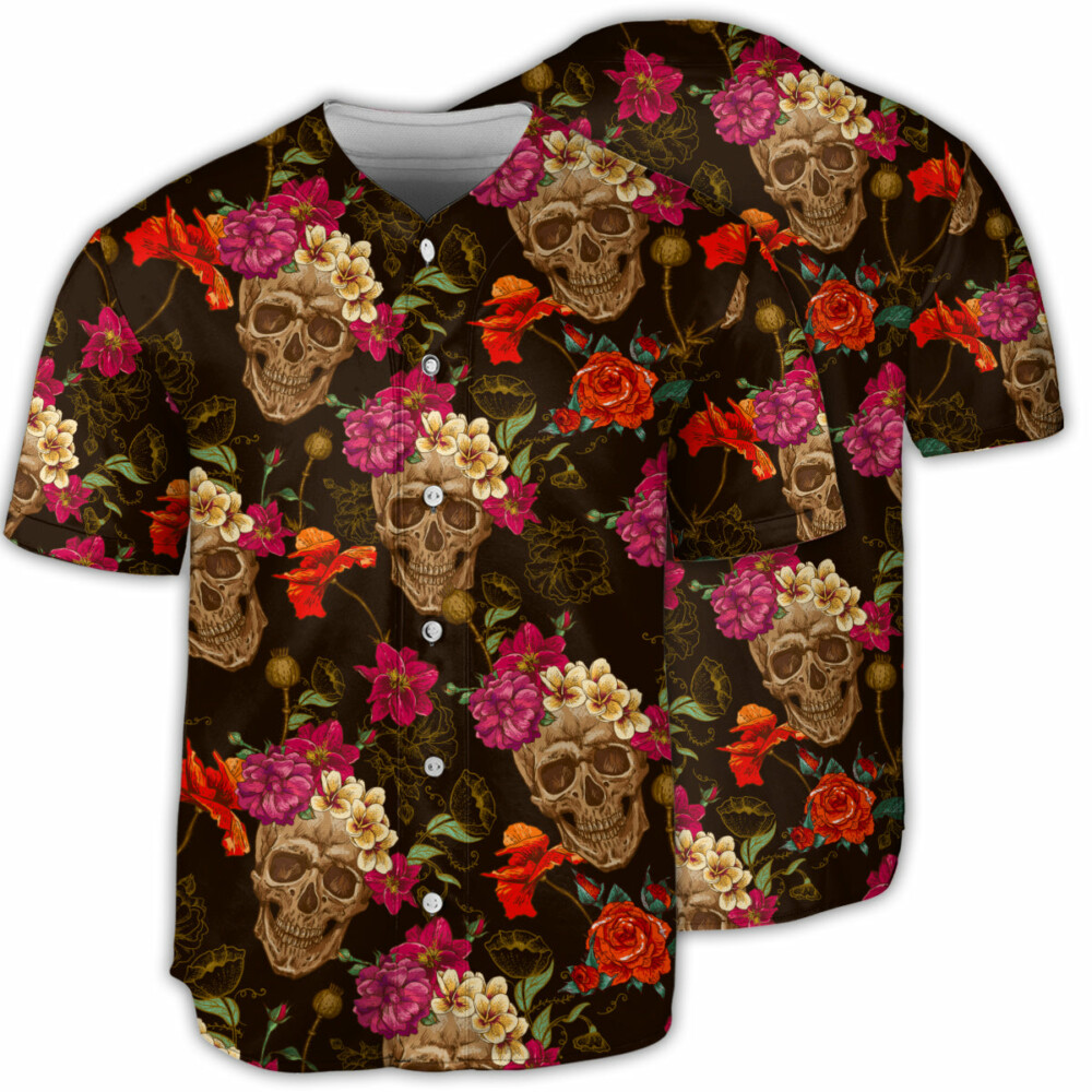 Skull Amazing Flowers Sugar - Baseball Jersey - Owl Ohh - Owl Ohh