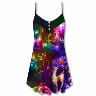 Christmas Reindeer Neon Light Bright - V-neck Sleeveless Cami Dress - Owl Ohh - Owl Ohh
