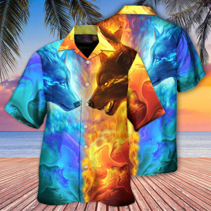 Wolf Couple And Fire Art - Hawaiian Shirt - Owl Ohh - Owl Ohh
