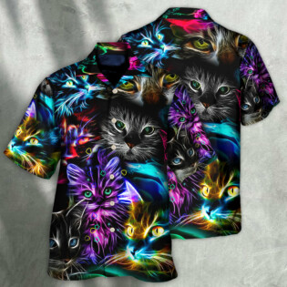 Cat Funny Neon Light Colorful Style - Hawaiian Shirt - Owl Ohh - Owl Ohh
