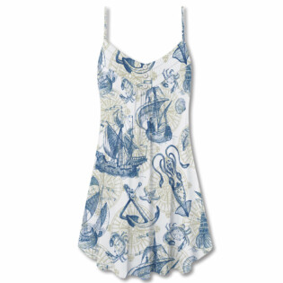 Ocean Life Vintage Sailboat Sea Monster Geographical Maps - V-neck Sleeveless Cami Dress - Owl Ohh - Owl Ohh
