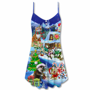 Christmas Cats Santa Love Gift - V-neck Sleeveless Cami Dress - Owl Ohh - Owl Ohh