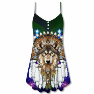 Christmas Native Wolf And Merry Xmas - V-neck Sleeveless Cami Dress - Owl Ohh - Owl Ohh