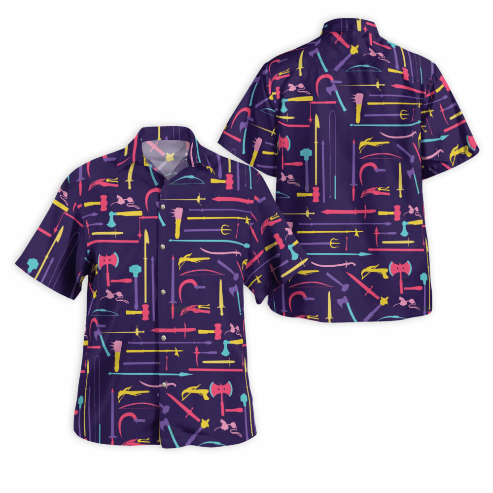 DnD Weapons Purple Pattern - Hawaiian Shirt - Owl Ohh - Owl Ohh