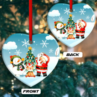 Christmas Santa Snowman And Deer Happy Together - Heart Ornament - Owl Ohh - Owl Ohh