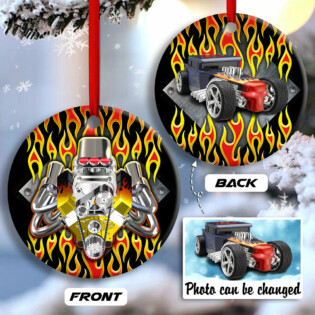 Hot Rod Christmas Flame Christmas Is Coming Custom Photo Personalized - Circle Ornament - Owl Ohh - Owl Ohh