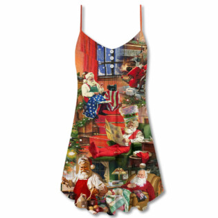 Christmas Santa Claus In Daily Life - V-neck Sleeveless Cami Dress - Owl Ohh - Owl Ohh