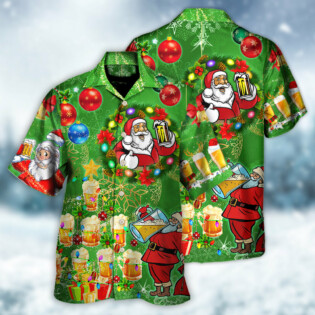 Christmas Funny Santa Claus Drinking Beer Happy Christmas Tree Green Light - Hawaiian Shirt - Owl Ohh - Owl Ohh