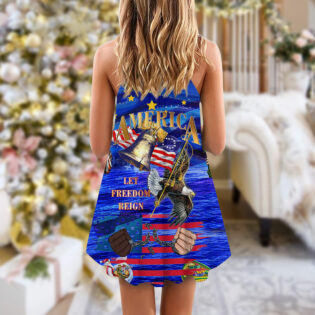 America Let Freedom Reign Merry Christmas - V-neck Sleeveless Cami Dress - Owl Ohh - Owl Ohh