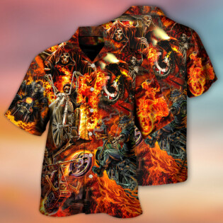 Motorcycle Lover Skull Fire Burning Art Style - Hawaiian Shirt - Owl Ohh - Owl Ohh