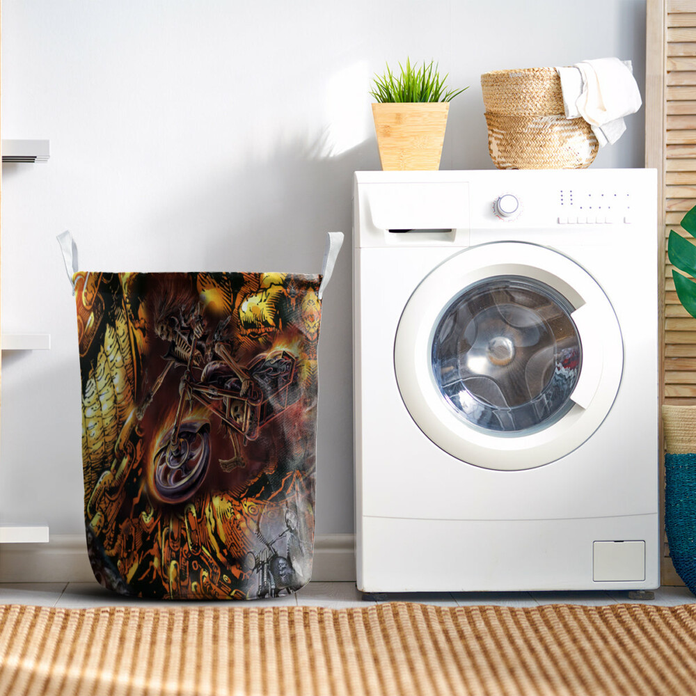 Skull Motorcycle Racing Fast Fire - Laundry Basket - Owl Ohh - Owl Ohh