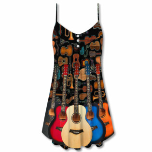 Guitar Lover Happy Life With Music - V-neck Sleeveless Cami Dress - Owl Ohh - Owl Ohh