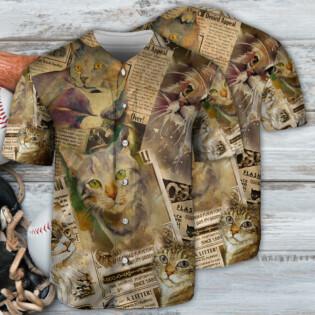Cat In The Vintage Newspaper - Baseball Jersey - Owl Ohh - Owl Ohh