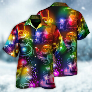 Christmas Santa Claus Tree Snowman Neon Light Style - Hawaiian Shirt - Owl Ohh - Owl Ohh