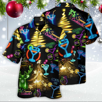 Cocktail Christmas Neon Art Drinking - Hawaiian Shirt - Owl Ohh - Owl Ohh