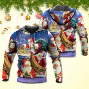 Christmas Funny Santa Claus Up On Rooftop Art Style - Hoodie - Owl Ohh - Owl Ohh