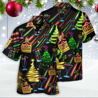 Wine Rum Christmas Neon Art Drinking - Hawaiian Shirt - Owl Ohh - Owl Ohh