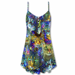 Tabby Cat Lover Art - V-neck Sleeveless Cami Dress - Owl Ohh - Owl Ohh