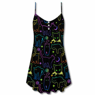 Cat Neon Colorful Playing With Kitten Magical - V-neck Sleeveless Cami Dress - Owl Ohh - Owl Ohh