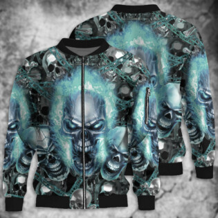 Skull Blue Flame Screaming - Bomber Jacket - Owl Ohh - Owl Ohh