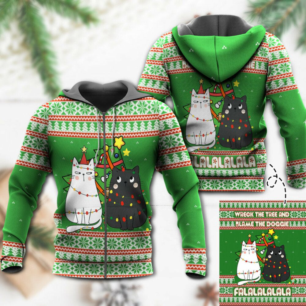 Cat Wreck The Tree Meowy Christmas - Hoodie - Owl Ohh - Owl Ohh