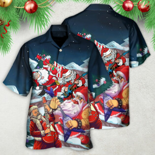 Christmas Santa With Electric Guitar - Hawaiian Shirt - Owl Ohh - Owl Ohh
