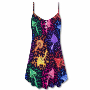 Mushroom Galaxy Rainbow Colorful Bright - V-neck Sleeveless Cami Dress - Owl Ohh - Owl Ohh