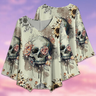Skull Vintage Flower Style - V-neck T-shirt - Owl Ohh - Owl Ohh