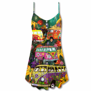 Hippie Bus Peace Life Colorful Style - V-neck Sleeveless Cami Dress - Owl Ohh - Owl Ohh