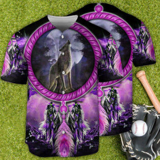 Native American Wolf Dreamcatcher Art - Baseball Jersey - Owl Ohh - Owl Ohh