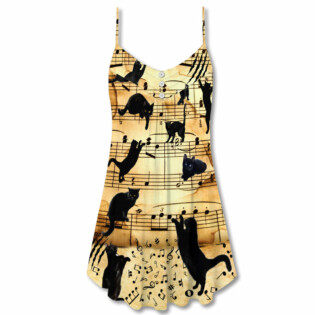 Cat Love Music Note - V-neck Sleeveless Cami Dress - Owl Ohh - Owl Ohh