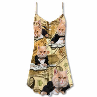 Cat Money Vintage Style - V-neck Sleeveless Cami Dress - Owl Ohh - Owl Ohh