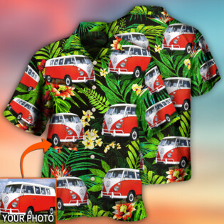 Hippie Van Volkswagen Camper Van Tropical Flower Custom Photo - Hawaiian Shirt - Owl Ohh - Owl Ohh