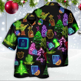 Wine Tequila Christmas Neon Art Drinking - Hawaiian Shirt - Owl Ohh - Owl Ohh