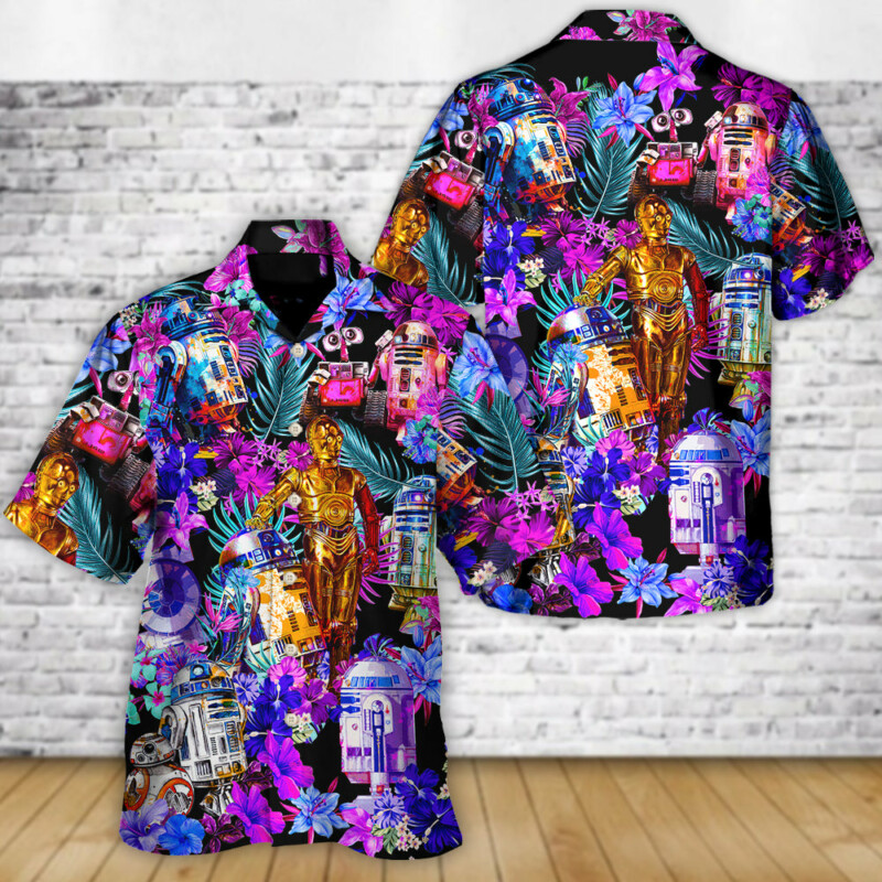 Special Star Wars R2-D2 With Friends Synthwave - Hawaiian Shirt - Owl Ohh-Owl Ohh