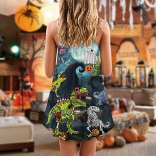 Halloween Zombie Saurus Scary - V-neck Sleeveless Cami Dress - Owl Ohh - Owl Ohh