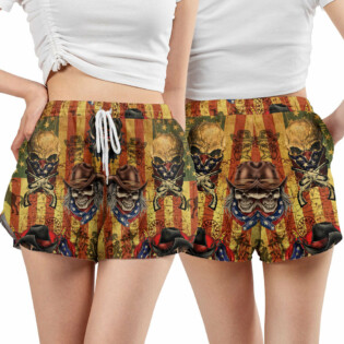 Skull Cowboy America Retro - Women's Casual Shorts - Owl Ohh - Owl Ohh