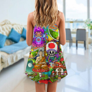 Hippie Mushroom Peace Colorful Let It Be - V-neck Sleeveless Cami Dress - Owl Ohh - Owl Ohh