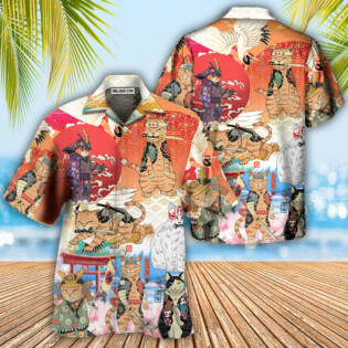Samurai Cat Funny Art Japanese - Hawaiian Shirt - Owl Ohh - Owl Ohh
