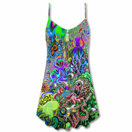 Hippie Funny Octopus Love Music - V-neck Sleeveless Cami Dress - Owl Ohh - Owl Ohh