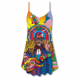 Hippie Rock Music Colorful - V-neck Sleeveless Cami Dress - Owl Ohh - Owl Ohh