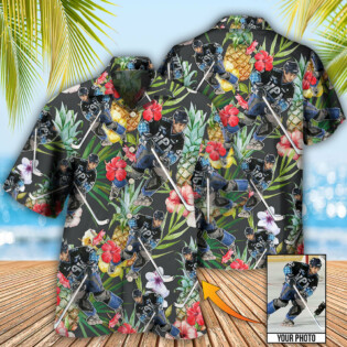 Hockey Tropical Flower Pineapple Custom Photo - Hawaiian Shirt - Owl Ohh - Owl Ohh